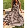 image:imageCHARTOU Women Plaid Maxi Dress Summer Gingham Lapel Sleeveless Button Down Sun Dress with PocketsBrown