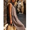 image:imageCHARTOU Women Plaid Maxi Dress Summer Gingham Lapel Sleeveless Button Down Sun Dress with PocketsBrown