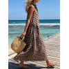 image:imageCHARTOU Women Plaid Maxi Dress Summer Gingham Lapel Sleeveless Button Down Sun Dress with PocketsBrown
