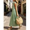 image:imageCHARTOU Women Plaid Maxi Dress Summer Gingham Lapel Sleeveless Button Down Sun Dress with PocketsGreen