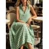 image:imageCHARTOU Women Plaid Maxi Dress Summer Gingham Lapel Sleeveless Button Down Sun Dress with PocketsGreen