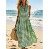 image:imageCHARTOU Women Plaid Maxi Dress Summer Gingham Lapel Sleeveless Button Down Sun Dress with PocketsGreen