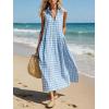 image:imageCHARTOU Women Plaid Maxi Dress Summer Gingham Lapel Sleeveless Button Down Sun Dress with PocketsLight Blue