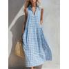 image:imageCHARTOU Women Plaid Maxi Dress Summer Gingham Lapel Sleeveless Button Down Sun Dress with PocketsLight Blue
