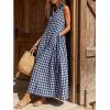 image:imageCHARTOU Women Plaid Maxi Dress Summer Gingham Lapel Sleeveless Button Down Sun Dress with PocketsNavy