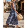 image:imageCHARTOU Women Plaid Maxi Dress Summer Gingham Lapel Sleeveless Button Down Sun Dress with PocketsNavy