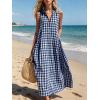 image:imageCHARTOU Women Plaid Maxi Dress Summer Gingham Lapel Sleeveless Button Down Sun Dress with PocketsNavy