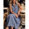 image:imageCHARTOU Women Plaid Maxi Dress Summer Gingham Lapel Sleeveless Button Down Sun Dress with PocketsNavy