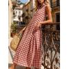 image:imageCHARTOU Women Plaid Maxi Dress Summer Gingham Lapel Sleeveless Button Down Sun Dress with PocketsRed
