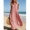 image:imageCHARTOU Women Plaid Maxi Dress Summer Gingham Lapel Sleeveless Button Down Sun Dress with PocketsRed