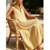 image:imageCHARTOU Women Plaid Maxi Dress Summer Gingham Lapel Sleeveless Button Down Sun Dress with PocketsYellow