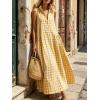 image:imageCHARTOU Women Plaid Maxi Dress Summer Gingham Lapel Sleeveless Button Down Sun Dress with PocketsYellow