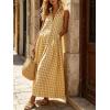 image:imageCHARTOU Women Plaid Maxi Dress Summer Gingham Lapel Sleeveless Button Down Sun Dress with PocketsYellow