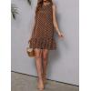 image:imageCHARTOU Women Polka Dot Summer Dress Cute Ruffle Hem Short Shift Dress Beach Vacation OutfitsBrown