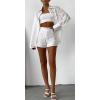 image:imageCHARTOU Women Summer 2 Pieces Vacation Outfits Hollow Out Eyelet Lace Embroidered Blouse and Shorts Matching SetsWhite