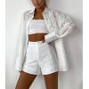 image:imageCHARTOU Women Summer 2 Pieces Vacation Outfits Hollow Out Eyelet Lace Embroidered Blouse and Shorts Matching SetsWhite