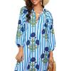 image:imageCHARTOU Women Summer Boho Floral Beach Dresses 34 Sleeve Front Tie Stripe Vacation Tunic Dress with PocketsBlue