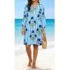 image:imageCHARTOU Women Summer Boho Floral Beach Dresses 34 Sleeve Front Tie Stripe Vacation Tunic Dress with PocketsBlue