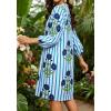 image:imageCHARTOU Women Summer Boho Floral Beach Dresses 34 Sleeve Front Tie Stripe Vacation Tunic Dress with PocketsBlue