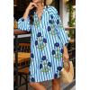 image:imageCHARTOU Women Summer Boho Floral Beach Dresses 34 Sleeve Front Tie Stripe Vacation Tunic Dress with PocketsBlue