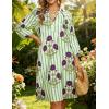 image:imageCHARTOU Women Summer Boho Floral Beach Dresses 34 Sleeve Front Tie Stripe Vacation Tunic Dress with PocketsGreen