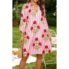 image:imageCHARTOU Women Summer Boho Floral Beach Dresses 34 Sleeve Front Tie Stripe Vacation Tunic Dress with PocketsPink