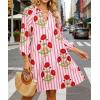 image:imageCHARTOU Women Summer Boho Floral Beach Dresses 34 Sleeve Front Tie Stripe Vacation Tunic Dress with PocketsPink