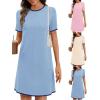 image:imageCHARTOU Women Summer Contrast Color Midi Dress Short Sleeve Tunic Shirt DressBlue