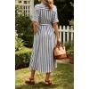 image:imageCHARTOU Womens Striped Shirt Dress Long Sleeve Casual Summer Dresses Button Down Belted Midi Dress with PocketsBlue