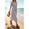 image:imageCHARTOU Womens Striped Shirt Dress Long Sleeve Casual Summer Dresses Button Down Belted Midi Dress with PocketsBlue