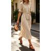image:imageCHARTOU Womens Striped Shirt Dress Long Sleeve Casual Summer Dresses Button Down Belted Midi Dress with PocketsMocha