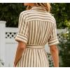 image:imageCHARTOU Womens Striped Shirt Dress Long Sleeve Casual Summer Dresses Button Down Belted Midi Dress with PocketsMocha