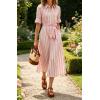 image:imageCHARTOU Womens Striped Shirt Dress Long Sleeve Casual Summer Dresses Button Down Belted Midi Dress with PocketsPink