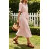 image:imageCHARTOU Womens Striped Shirt Dress Long Sleeve Casual Summer Dresses Button Down Belted Midi Dress with PocketsPink