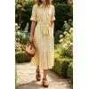 image:imageCHARTOU Womens Striped Shirt Dress Long Sleeve Casual Summer Dresses Button Down Belted Midi Dress with PocketsYellow