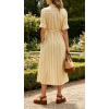 image:imageCHARTOU Womens Striped Shirt Dress Long Sleeve Casual Summer Dresses Button Down Belted Midi Dress with PocketsYellow