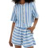 image:imageCHARTOU 2 Piece Lounge Linen Short Sets for Women Matching Striped Crop Top Summer Travel Vacation OutfitsBlue