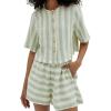 image:imageCHARTOU 2 Piece Lounge Linen Short Sets for Women Matching Striped Crop Top Summer Travel Vacation OutfitsGreen