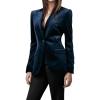 image:imageCHARTOU Women 1 Button Fitted Velvet Blazer Jacket Business Suit Jacket Work Office Notched CollarBlue