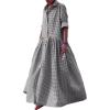 image:imageCHARTOU Women Casual Loose Fit Long Sleeve Button Up Collared Shirt Pleated Flowy Maxi Long Blouse DressBlack