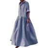 image:imageCHARTOU Women Casual Loose Fit Long Sleeve Button Up Collared Shirt Pleated Flowy Maxi Long Blouse DressBlue