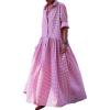 image:imageCHARTOU Women Casual Loose Fit Long Sleeve Button Up Collared Shirt Pleated Flowy Maxi Long Blouse DressPink