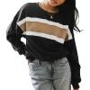 image:imageCHARTOU Women Color Block Pullover Sweatshirt Fuzzy Patchwork Raw Hem Long Sleeve Oversized Shirt TopsBlack