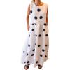 image:imageCHARTOU Women Cotton Linen Shift Dress Summer Casual Polka Dot Tunic Flowy Maxi Long DressWhite Green