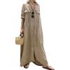 image:imageCHARTOU Women Flowy Long Sleeve Maxi Dress Button Down Long Shirt Dress Flowy Cardigan Kimono Boho Beach Cover UpsKhaki