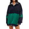 image:imageCHARTOU Women Lace Patch Polo Sweatshirt Oversized Color Block Hoodies Fall Buttons Y2k TopGreen