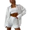image:imageCHARTOU Women Summer 2 Pieces Vacation Outfits Hollow Out Eyelet Lace Embroidered Blouse and Shorts Matching SetsWhite