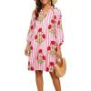 image:imageCHARTOU Women Summer Boho Floral Beach Dresses 34 Sleeve Front Tie Stripe Vacation Tunic Dress with PocketsPink