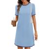 image:imageCHARTOU Women Summer Contrast Color Midi Dress Short Sleeve Tunic Shirt DressBlue