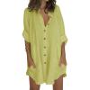 image:imageCHARTOU Womens Baggy Button Down Solid Color Lightweight Cover Up Shirt Dress with PocketsGreen
